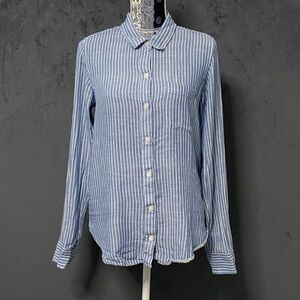 Lucky Brand Button Up Shirt Womens M Blue White Stripe Long Sleeve Fishtail Back